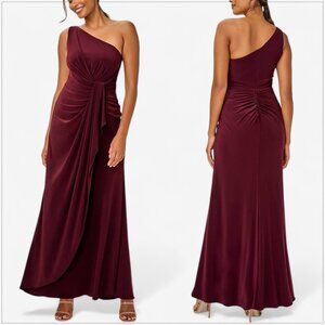 Adrianna Papell Wine One-Shoulder Maxi Dress